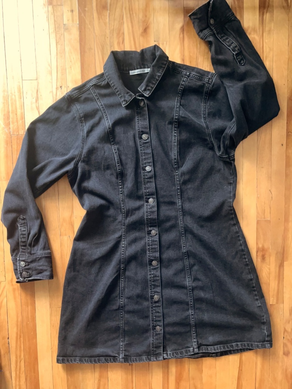 Denim western shirt dress in washed black - Size XL Tall